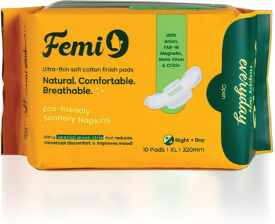 Femi9 Overnight Rash free Pads for Women(320mm-10Pads)-Pack of 5|Faster Absorption Sanitary Pad(Pack of 5)