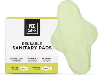 Pee Safe Reusable Sanitary Pads|4N (3 Regular Pads + 1 Overnight Pad) Sanitary Pad(Pack of 4)