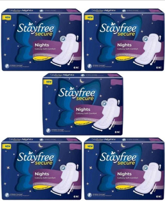 STAYFREE secure Nights Cottony Soft Comfort 320 mm XXL - 6+6+6+6+6 Pcs Sanitary Pad(Pack of 5)