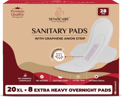 Senzicare Graphene Sanitary Napkins | Soft Ultra Thin & Leakproof (20 XL+8 XXL Heavy Flow) Sanitary Pad(Pack of 28)