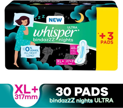 Whisper Bindazzz Nights , XL+ 30 Black ( Pack of 1 ) Sanitary Pad