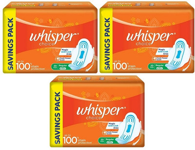 Whisper choice Regular with Wings 230 mm - 20x3 Pcs Sanitary Pad(Pack of 3)
