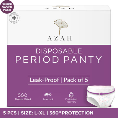 AZAH Disposable Period Panties for Women Leak Proof | 12 Hr 360 Degree Coverage|L-XL| Sanitary Pad(Pack of 5)