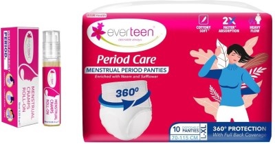 everteen Disposable Menstrual Period Panties|12 Hr Leak Proof |L-XL|Cramp Roll On 05 ml Sanitary Pad(Pack of 10)