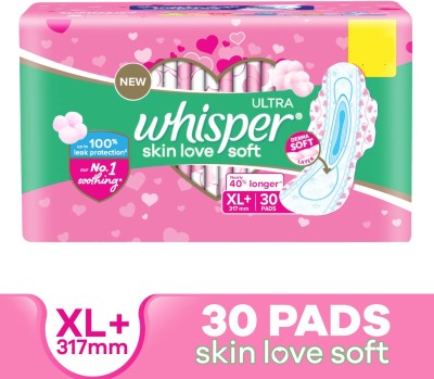 Whisper ULTRA SKIN LOVE SOFT XL+, COTTONY SOFT Sanitary Pad(Pack of 30)