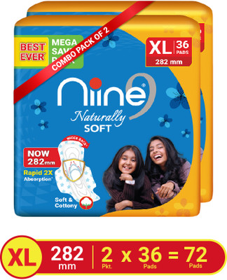 niine Naturally Soft XL Sanitary Pads With Anti Leak Flow, Extra Soft and Cottony Sanitary Pad(Pack of 72)