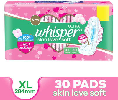 Whisper ULTRA SKIN LOVE SOFT XL, COTTONY SOFT Sanitary Pad(Pack of 30)