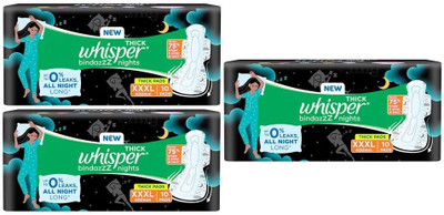 Whisper bindazzz nights - XXXL 10+10+10 pads Sanitary Pad(Pack of 3)
