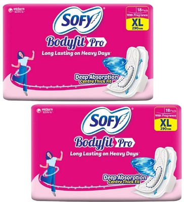 SOFY Bodyfit Pro 18+18 Pads with Fragrance XL 290mm Deep Absorption Sanitary Pad(Pack of 36)