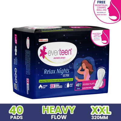 everteen XXL Relax Nights Ultra Thin 40 Sanitary Pads with Menstrual Cramp Roll-On 1 Pack Sanitary Pad(Pack of 40)