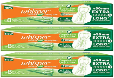 Whisper Choice Alovera Extra Long – 6+6+6Pads Sanitary Pad (Pack of 3)