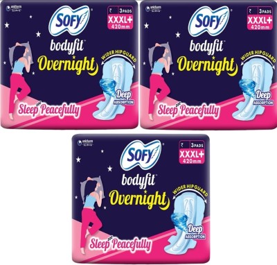 SOFY Bodyfit Overnight 420mm xxxl+ (3+3+3) Sanitary Pad(Pack of 3)