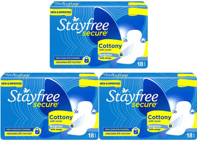 STAYFREE Secure Cottony Regular ( 18+18+18 pads ) Sanitary Pad(Pack of 3)