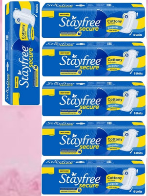 STAYFREE Secure Cottony Soft Cover Regular With Wings 6+6+6+6+6+6 Units Sanitary Pad(Pack of 6)