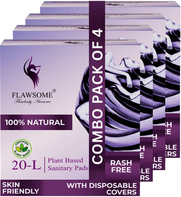 FLAWSOME L Sanitary Pads | 80 Plant-Based Pads | Soft, Toxin-Free & Leak-Proof Sanitary Pad(Pack of 4)