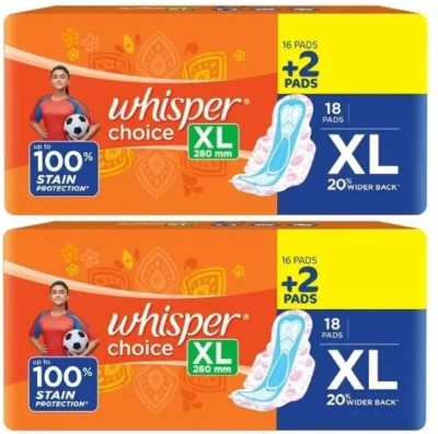 Whisper Choice XL Sanitary Pads|Pack of 18+18 Pads Sanitary Pad(Pack of 2)