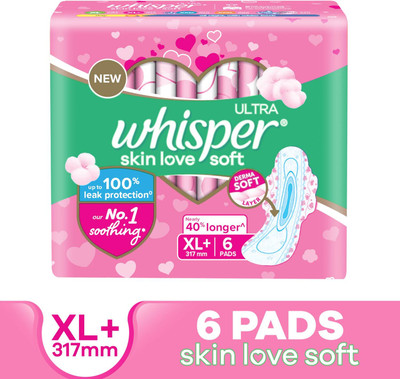 Whisper ULTRA SKIN LOVE SOFT XL+, COTTONY SOFT Sanitary Pad(Pack of 6)