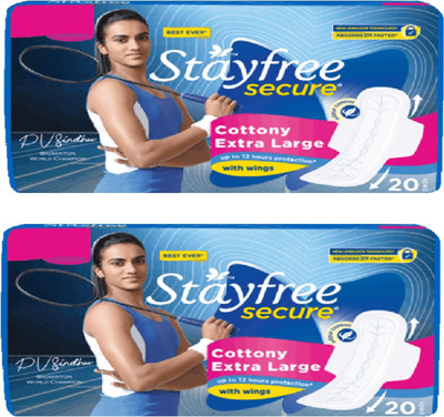 STAYFREE Secure Cottony XL 20+20pads Sanitary Pad(Pack of 40)