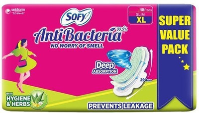 SOFY AntiBacteria 48 SLIM Pads 290mm with Deep Absorption Sanitary Pad(Pack of 48)