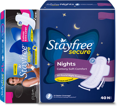 STAYFREE Secure Night 40s + XL 12 Sanitary Pads Day & Night Combo (Pack of 52) Sanitary Pad(Pack of 52)