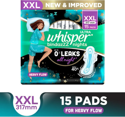 Whisper Bindazzz Nights Sanitary Pads for Women Ultra XL Plus - 15 Pcs Sanitary Pad