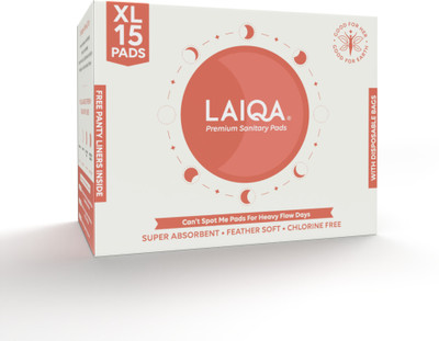 LAIQA Rash Free Heavy Flow Night Sanitary Pads|Made with Natural Fibers| Chemical-Free Sanitary Pad(Pack of 15)