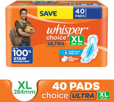 Whisper CHOICE ULTRA XL, UPTO 100% STAIN PROTECTION ALL DAY Sanitary Pad(Pack of 40)