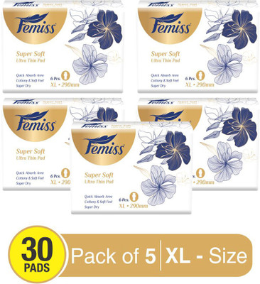 Femiss Super Soft Ultra-Thin Sanitary Pads(6 pads each, 30 counts) Sanitary Pad(Pack of 5)