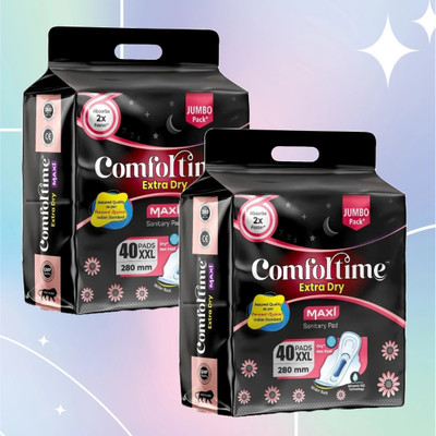 MISS N MOMS Comfortime XXL 280mm Sanitary Pads - Extra Dry (Pack of 2 x 40) Sanitary Pad(Pack of 80)