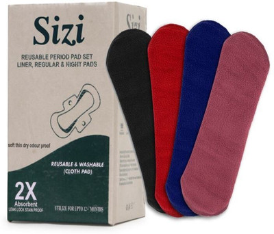 SIZI Multicolor Cloth Period Pads Washable Napkin for Heavy Flow with Wings.(Packof4) Sanitary Pad(Pack of 4)
