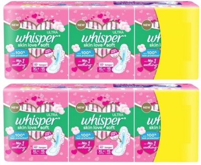 Whisper ULTRA skin love soft (B2G1FREE) XL+ 317 mm - (30+15)x2 Pcs Sanitary Pad(Pack of 2)