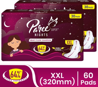 Paree Super Nights Soft & Rash Free Double Feather|XXL Size Pad|For Leakage Protection Sanitary Pad(Pack of 2)