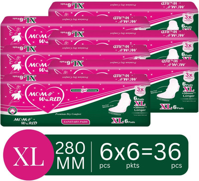 Moms World Sanitary Pads For Women | Soft & Rash Free | Quick Absorption | XL 280 MM |36 PC Sanitary Pad(Pack of 36)