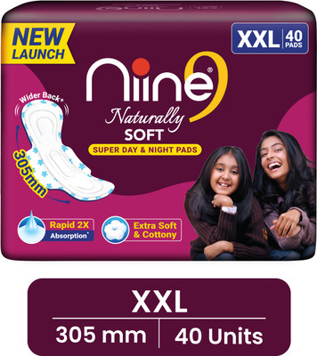 niine Naturally Soft XXL|305 mm|Wider Wings |Super Absorbent Day & Night Protection Sanitary Pad(Pack of 40)