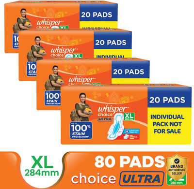 Whisper CHOICE ULTRA XL, UPTO 100% STAIN PROTECTION ALL DAY Sanitary Pad(Pack of 80)