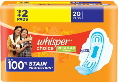 Whisper Choice Regular Pads for Women,Pack of 20 Napkins Sanitary Pad