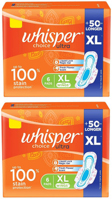 Whisper choice ultra 6x2 XL pads with Wings Sanitary Pad(Pack of 2)