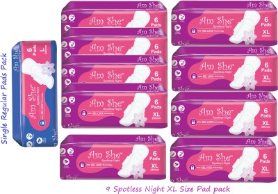 Am She Combo of 1 Regular 9 XL | Dry Net Spotless Night | Women/Ladies Sanitary Pad(Pack of 60)