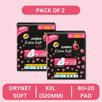 Extra Soft Jumbo Maxi XXL Sanitary Pads | 320mm | Pack of 2 | 40+10 Free Pads Each Sanitary Pad(Pack of 2)