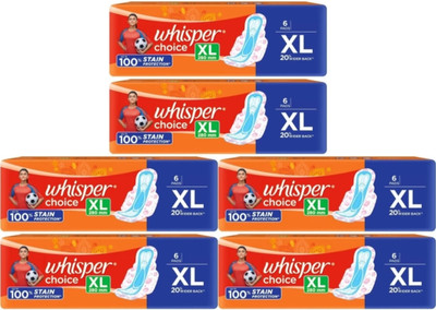 Whisper Choice XL 280MM - 6+6+6+6+6+6 Pads Sanitary Pad(Pack of 6)