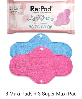Re:pad Reusable Pad-3 Maxi + 3 Super Sanitary Pad(Pack of 6)