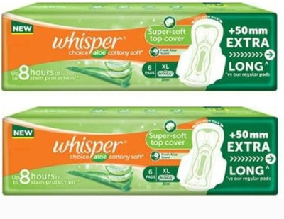 Whisper Choice Alovera Extra Long – 6+6 Pads Sanitary Pad (Pack of 2)