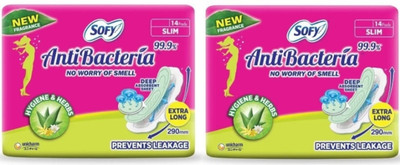 SOFY Anti Bacteria Extra Long 280 mm XL - 14+14 Counts Sanitary Pad(Pack of 2)
