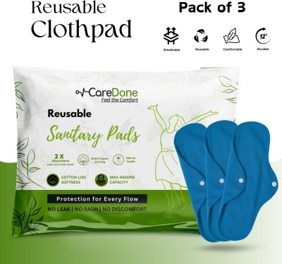 CareDone Blue EcoComfort Reusable Cloth Pads – Soft, Absorbent, Eco-Friendly Protection Sanitary Pad(Pack of 3)