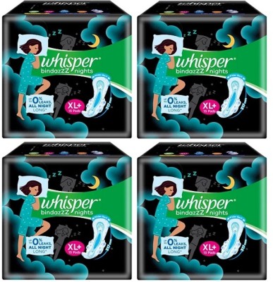 Whisper bindazZZ nights XL Plus 317mm - 15x4 Pcs Sanitary Pad(Pack of 4)