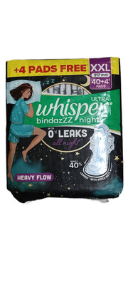 Whisper ULTRA BINDAZZZ NIGHTS XXL 317 MM-40 + 4 PIECE HH 15 Sanitary Pad(Pack of 44)