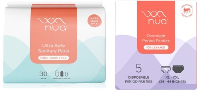 Nua Ultra Safe| 30 Count and Overnight Period Panties (XL - XXL),5 Count Sanitary Pad(Pack of 35)