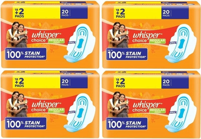 Whisper Choice Regular 230 mm - 20+20+20+20 Pads Sanitary Pad (Pack Of 4) Sanitary Pad(Pack of 80)