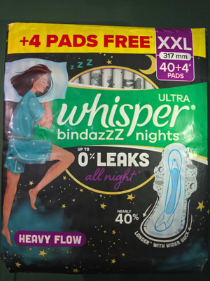 Whisper bindazzz ultra all night heavy flow 0 leaks 44 pcs pkt hagt 107 Sanitary Pad(Pack of 44)