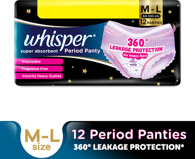 Whisper Super Absorbent Period Panty, 12 M-L Pants Sanitary Pad(Pack of 12)